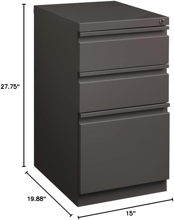 Pemberly Row 3 Drawers 27.75" Vertical White Metal Filing Cabinet Lockable Pre-Assembled Stationary Letter Size for Home, Office