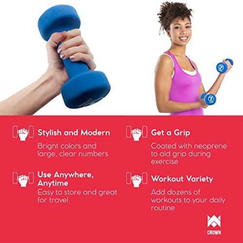 Crown Sporting Goods Set of 2 Body Sculpting Hand Weights - Soft Neoprene Coated Dumbbell Set - Supplies for Exercise, Workout, Weight Loss