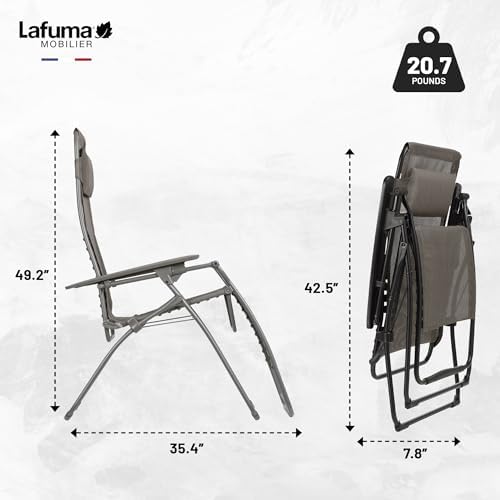 Lafuma Futura Series Patio and Poolside Zero Gravity Outdoor Lounge Recliner Chair with Adjustable and Removable Headrest, Moss Green
