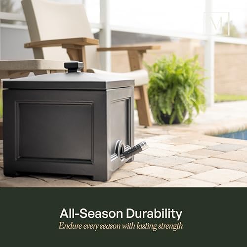 Mayne Fairfield Garden Hose Bin - Black - 17in L x 17in W x 18in H - Holds up to 100 ft. of standard garden hose (5858-B) | Concealed storage, Holds 100ft hose, Fade resistant, All-season, 15-year warranty