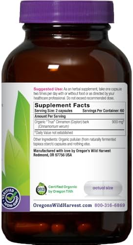 Oregon's Wild Harvest Organic True Cinnamon Ceylon 120 Count Vegan Capsules