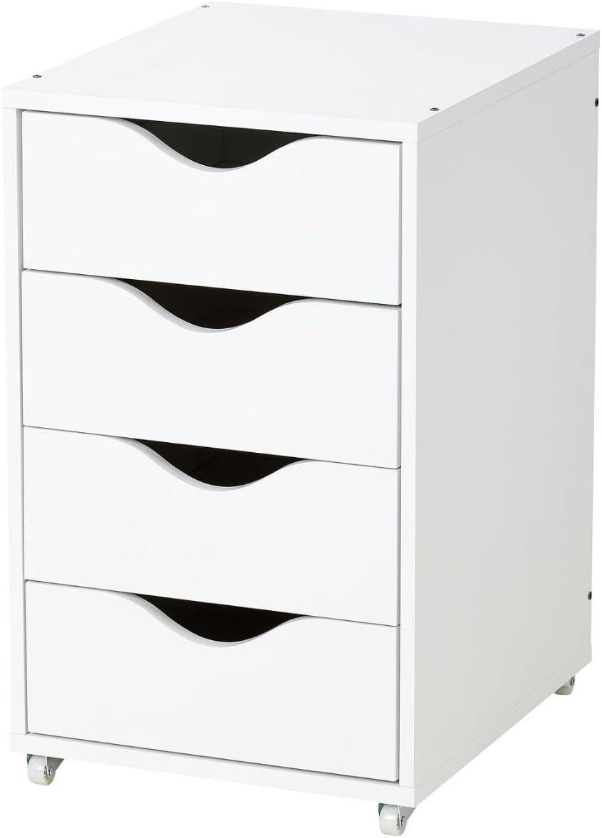 4-Drawer Unit on Casters, White, 13.75 x 22 Inch, Rolling Storage Cabinet