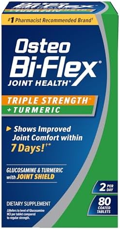 Osteo Bi-Flex Triple Strength Glucosamine Supplement with Turmeric Extract | Improve Joint Function, Antioxidant Power, 80 Coated Tablets