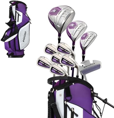 Precise M5 - Women's Golf Club Set - Purple | Titanium Driver, Fairway & Hybrid, Irons Through Wedge, Putter, Headcovers, Graphite Shafts, Petite To Tall