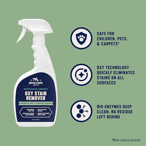 Rocco & Roxie Oxy Stain Remover - Oxygen Powered Carpet Cleaner Spray - Pet Stain Remover for Carpet, Spot Cleaner for Upholstery, Couch, Laundry, Rug