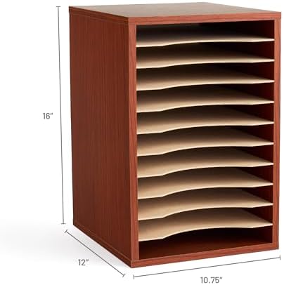 Safco Vertical Literature Organizer, 11 Compartments, Office and Classroom Mailbox with Adjustable Shelves, Wood Paper and Mail Sorter, Cherry