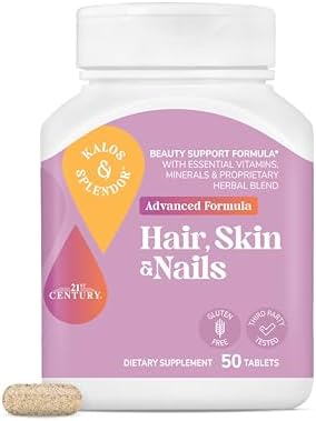 21st Century Hair, Skin and Nails Advanced Formula Caplets, 50 Count | Advanced Hair, Skin & Nails Formula with Vitamins, Minerals & Herbs