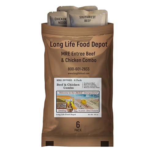 MRE Entrees Variety Pack (6-Pack), Beef & Chicken, Main Courses Only | Long Shelf Life, 2024+ Production Dates, Meals Ready to Eat