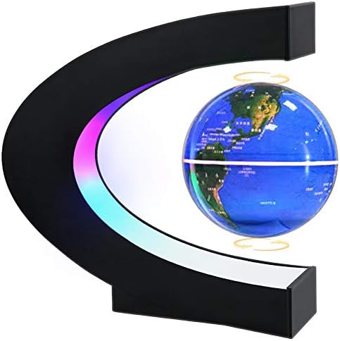 Magnetic Levitating Globe with LED Light | Cool Tech Gift for Men Father | Boys Birthday Gifts for Him | Floating Globes World Office Desk Accessories Tech Gadgets Home Decor Display- Black