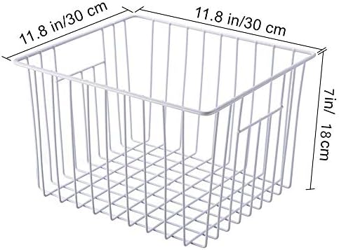 Deep Refrigerator Freezer Baskets, Large Household Wire Storage Basket Bins Organizer with Handles for Kitchen, Pantry, Freezer, Cabinet, Closets