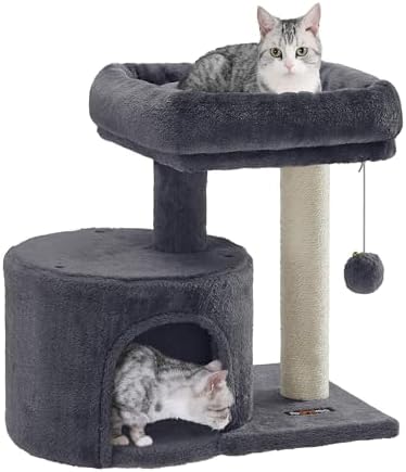 Feandrea Cat Tree, 18.5-in Small Cat Tower, Cute Kittens Condo, Smoky Gray