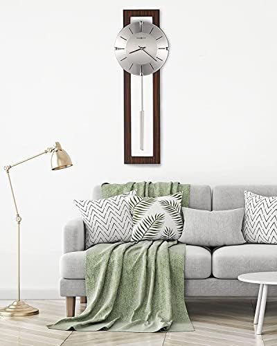 Howard Miller Mela Wall Clock with Pendulum | Wooden Frame, Silver Dial, Analog Quartz | Modern Minimalist Decor for Living Room, Office