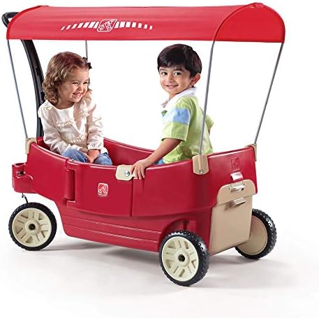 Step2 All Around Canopy Wagon, Kids Ride On Toy, Stroller Substitute, Includes Seat Belts, Made of Durable Plastic, Max Weight 75 lbs.