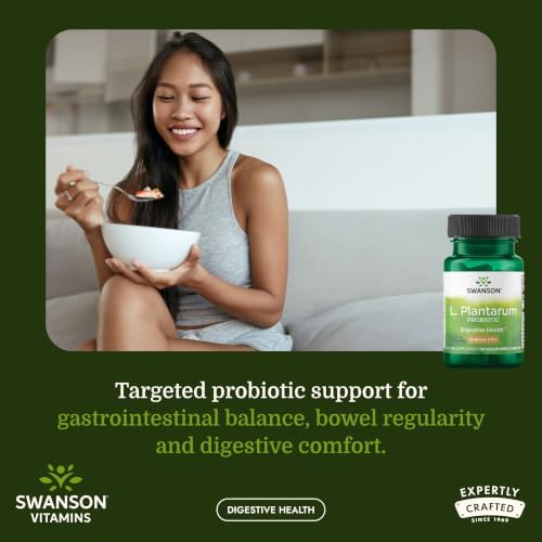 Swanson L. Plantarum - 10 Billion CFUs - Probiotic Supplement for Occasional Gas & Bloating - Supports Lower GI Tract Health* - No Refrigeration Needed - Non-GMO - 30 Vegan Capsules