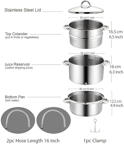 Cook N Home Stainless Steel Steam Juice Extractor, 11-Qt Steam Juicer Pot | Induction ready, Works on All Stovetops, Steamer pan with Strainer