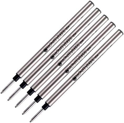 5 pack - Monteverde Capless Rollerball Pen Refills Compatible With Pelikan Rollerball Pens, Broad Point (Bulk Packed) (Black)
