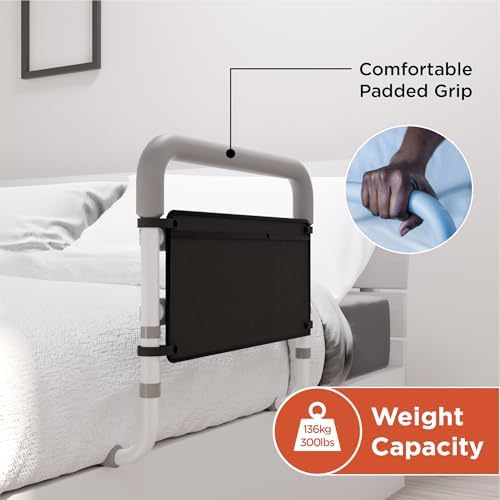 Healthcraft Assista-Rail Fixed Bed Rail with Organizer, ASTM Certified | Multiple padded grab bars plus bedside organizer, 300 lb capacity