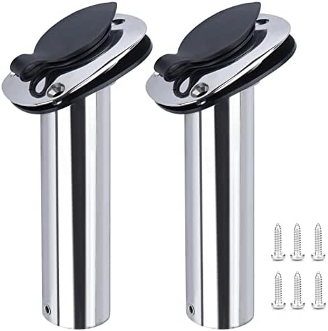 Hoffen 2Pcs Boat Stainless Steel Fishing Rod Holder Flush Mount 15/30/90 Degree with PVC Cap,Inner Tube and Gasket