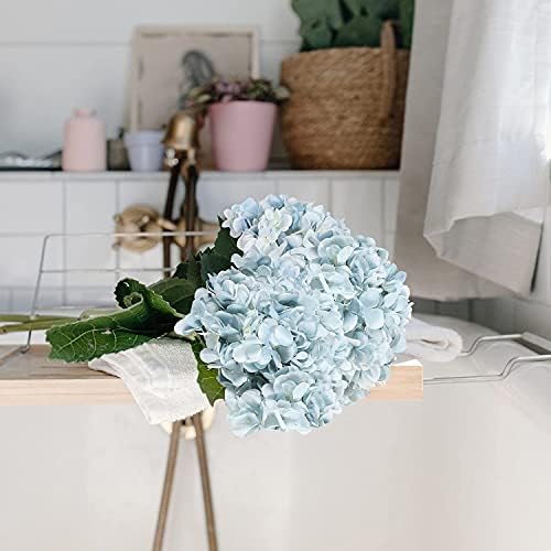 Kisflower 6pcs White Hydrangea Artificial Flowers - Faux Hydrangea Flowers, Fake Silk Flowers for Table Centerpiece