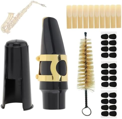 Alto Saxophone Mouthpiece Kit, Sax Mouthpiece Kit with Cap & Metal Ligature & 10 Reeds & 24 Cushions Pads