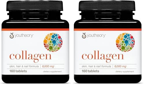 Youtheory Advanced Collagen - 6,000 mg Hydrolyzed Collagen Peptides - Includes Antioxidants & Contains Vitamin C - Hair Growth, Nails, Joint Health & Bone Support* - 290 Tablets (48-Day Supply)