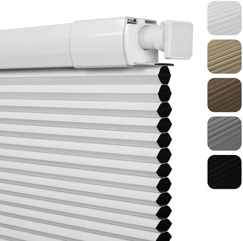 No Drill No Tools Blackout Cellular Shades, White, Custom Size | No Tools Honeycomb Blinds for Indoor Windows.Easy to Install
