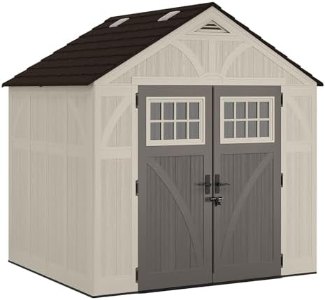 Suncast 8x7 Ft. Outdoor Storage Shed - Large Resin Shed with Floor, Lockable Double Doors