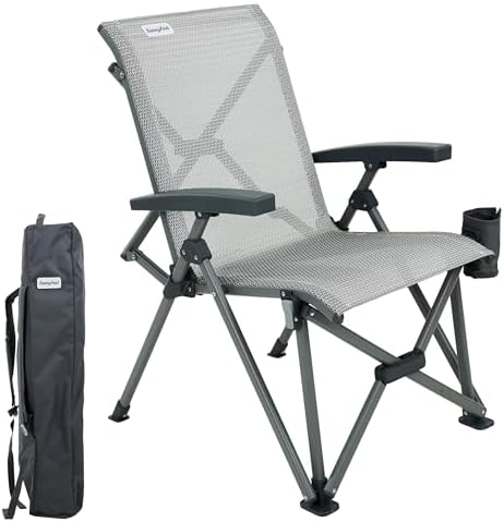 SUNNYFEEL High Back Folding Camping Chair 500 lbs with Aluminum Frame, Grey | Ergonomic Back Support, High-Resilience Fabric & Uv-Rated, Detachable Cup Holder and Carry Bag for Camping, Beach, RV, Patio