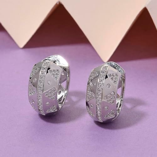 Cubic Zirconia Hoop Earrings in Silvertone