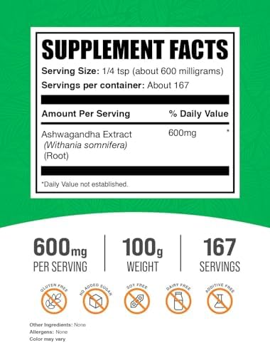 BulkSupplements.com Ashwagandha Root Extract Powder - Ashwagandha Supplement, Herbal Supplement - Vegan & Gluten Free, 600mg per Serving, 1kg (2.2 lbs) (Pack of 1)