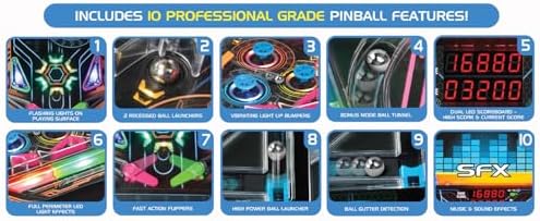 Merchant Ambassador Electronic Arcade Pro Pinball - Light & Sound Tabletop Game, Dual LED Scoreboard, 10 Professional-Grade Features
