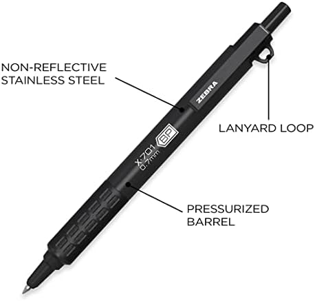 Zebra Pen STEEL X-701 Tactical Ballpoint Pen, Black Ink, 0.7mm, 1-Pack