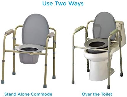 NOVA Medical Products Folding Commode, Over Toilet and Bedside Commode, Comes with Splash Guard/ Bucket/ Lid, Gray, 1 Count
