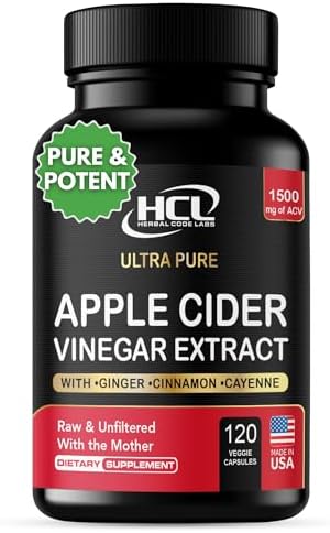 Apple Cider Vinegar Capsules 1500 mg Extract with the Mother - Extra Strength Raw Apple Cider Pills w Ginger Cayenne Cinnamon - Natural Detox Potent