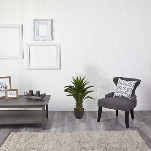 Nearly Natural 28” Agave Artificial Plant, Green | Thick Dark Green Leaves, Realistic Texture Trunk, Nursery Pot Included