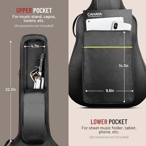 CAHAYA Acoustic Guitar Case Soft Padded Gig Bag Water-Resistant 41 in | 0.3 In Thick Soft Padded Guitar Backpack with Back Handle Loop & Large Top