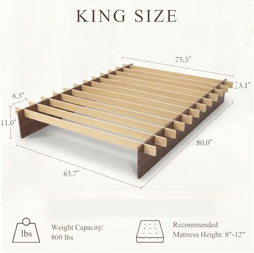 Brafab Tooless Queen Bed Frame, Wooden Japanese Joinery Platform Bed Frame | Wood Slat Support, Assembly in 10 Min, 8" Underbed Storage, No Box Spring Needed, Noise Free, Kid-Friendly Design, Natural