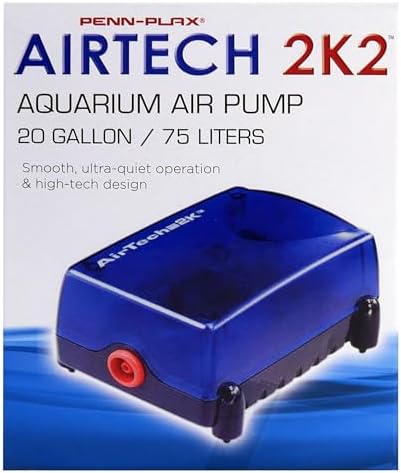 Penn-Plax Air-Tech Aquarium Air Pump | Quiet and Reliable | for Fish Tanks Up to 20 Gallons (AT2K2)
