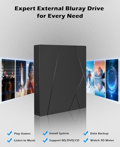Wbacon External Blu Ray Drive for PC, Support 50G Disc R/W & Blueray Burner | External Blueray DVD Drive with Extension Data Cable & USB 3.0