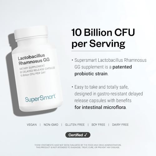 Supersmart Lactobacillus Rhamnosus GG 10 Billion CFU per Day (LGG Probiotic with Inulin) - L. Rhamnosus Supplement | Non-GMO & Gluten Free - 60 DR