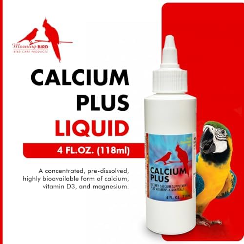 Calcium Plus Liquid for Birds – Calcium Supplement with Vitamins and Minerals for Strong Eggshells, Healthy Bones - Support Growth, Breeding, and Wellness for All Birds 4 Fl Oz | Calcium Supplement - Supports Healthy Growth, Bone Strength, Breeding, Brai…