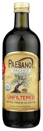 Paesanol Organic Extra Virgin Olive Oil, Unfiltered, 33.8 Fl Oz (1L) | High Polyphenol, Premium First Cold Pressed, Hand Picked, Early Harvest in Sicily, Award Winning Italian EVOO