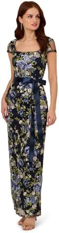 Adrianna Papell Cascading Floral Embroidered Long Column Gown