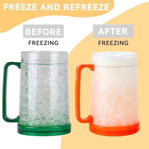 Lily's Home Freezer Beer Mugs - Set of 4 Freezable Gel-Filled 16 oz BPA-Free Acrylic Frozen Mugs for Outdoor Entertaining and Gifting