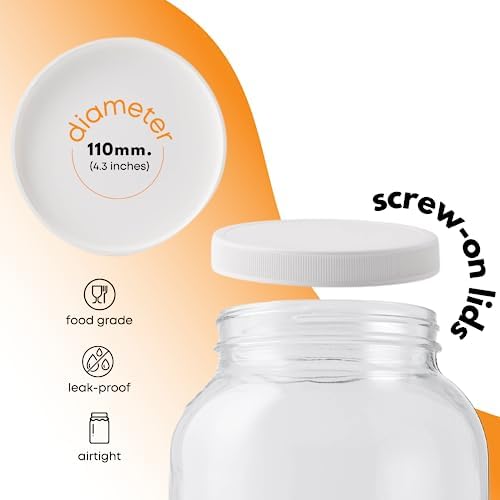 1 Gallon Glass Jar with Lid | Wide Mouth Container for Fermentation | Heavy-duty Large Glass Jar with Lid for kombucha, pickling and food storage | Glass Jars with Airtight Lid design