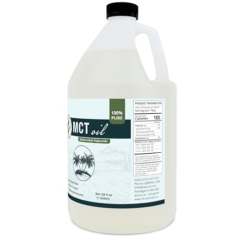 MCT Oil, Certified Food and Therapeutic Grade, Carrier, Massage, Hydrating, Hair, 0 Additives, (128 Ounce (1Gallon))