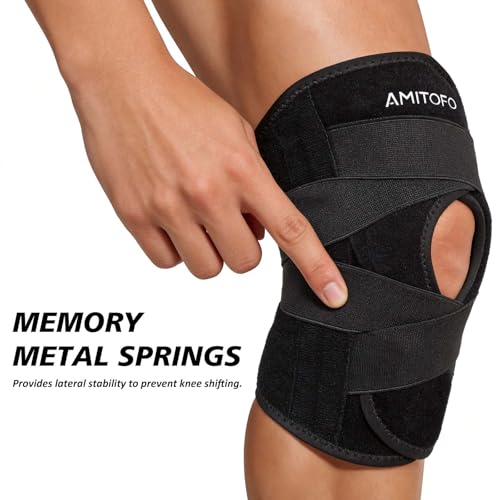 Knee Brace for Meniscus Tear, Spring Stabilizers for ACL MCL Black | Patella Gel Pad, Adjustable Medium Support Brace for Men and Women