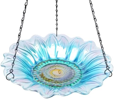 VCUTEKA Hanging Bird Baths Outdoor Glass Birdbath Feeder for Garden Decor