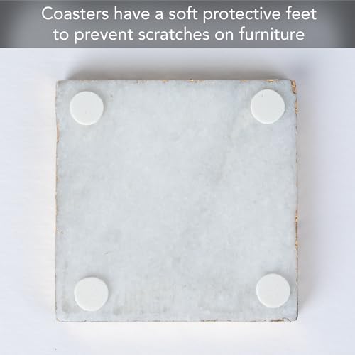 Thirstystone Square White Marble/Gold Edged Coasters (Set of 4), Multicolor | 4" Square, Non-Slip Feet, Absorbent, Elegant