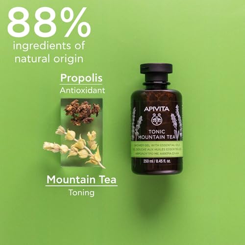 APIVITA Tonic Mountain Tea Shower Gel | Gently Cleanses, Revitalizes & Preserves Moisture with Mountain Tea, Propolis & Essential Oils